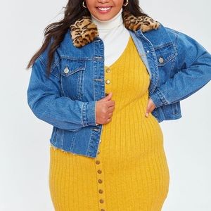 Faux Fur-Trim Denim Jacket